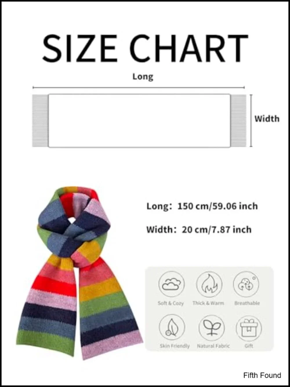 Rainbow Striped Winter Scarf Thick Knit Wool Blend